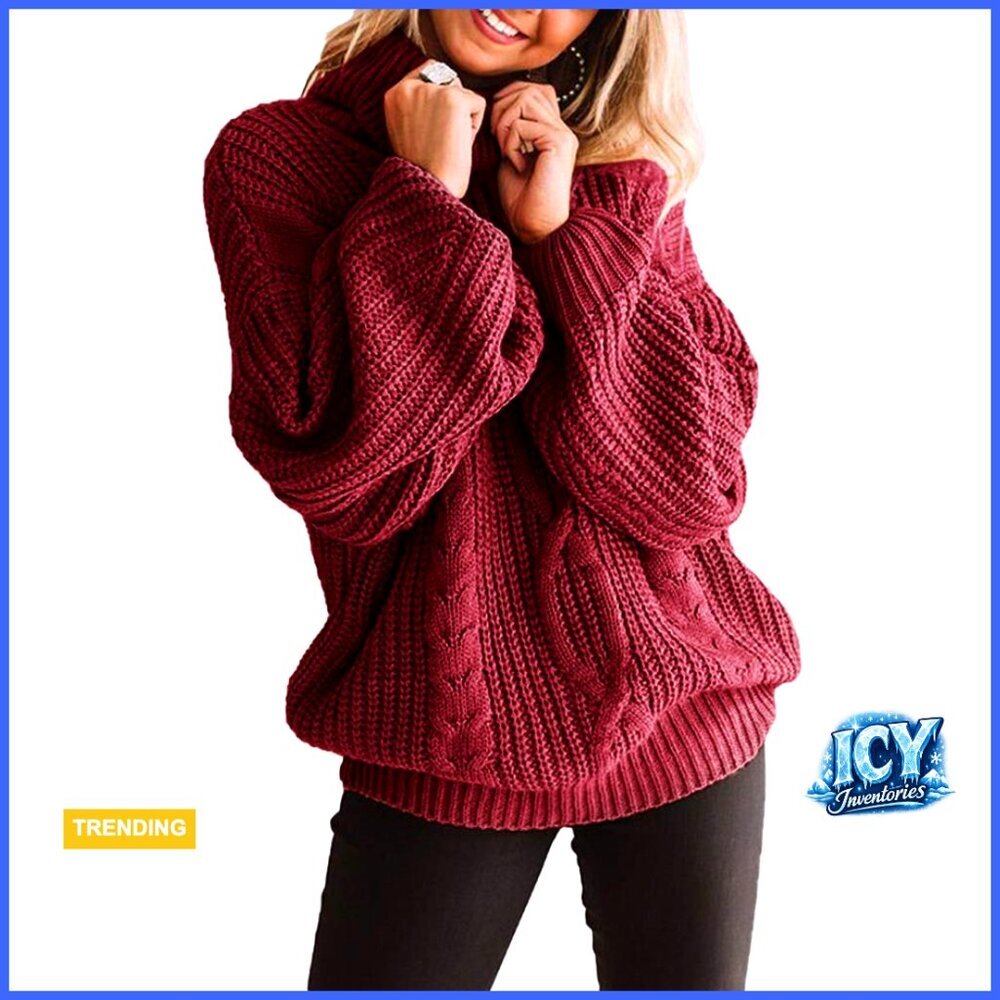 Plus Size Chunky Cable Knit Turtleneck Sweater Oversized Casual Pullover